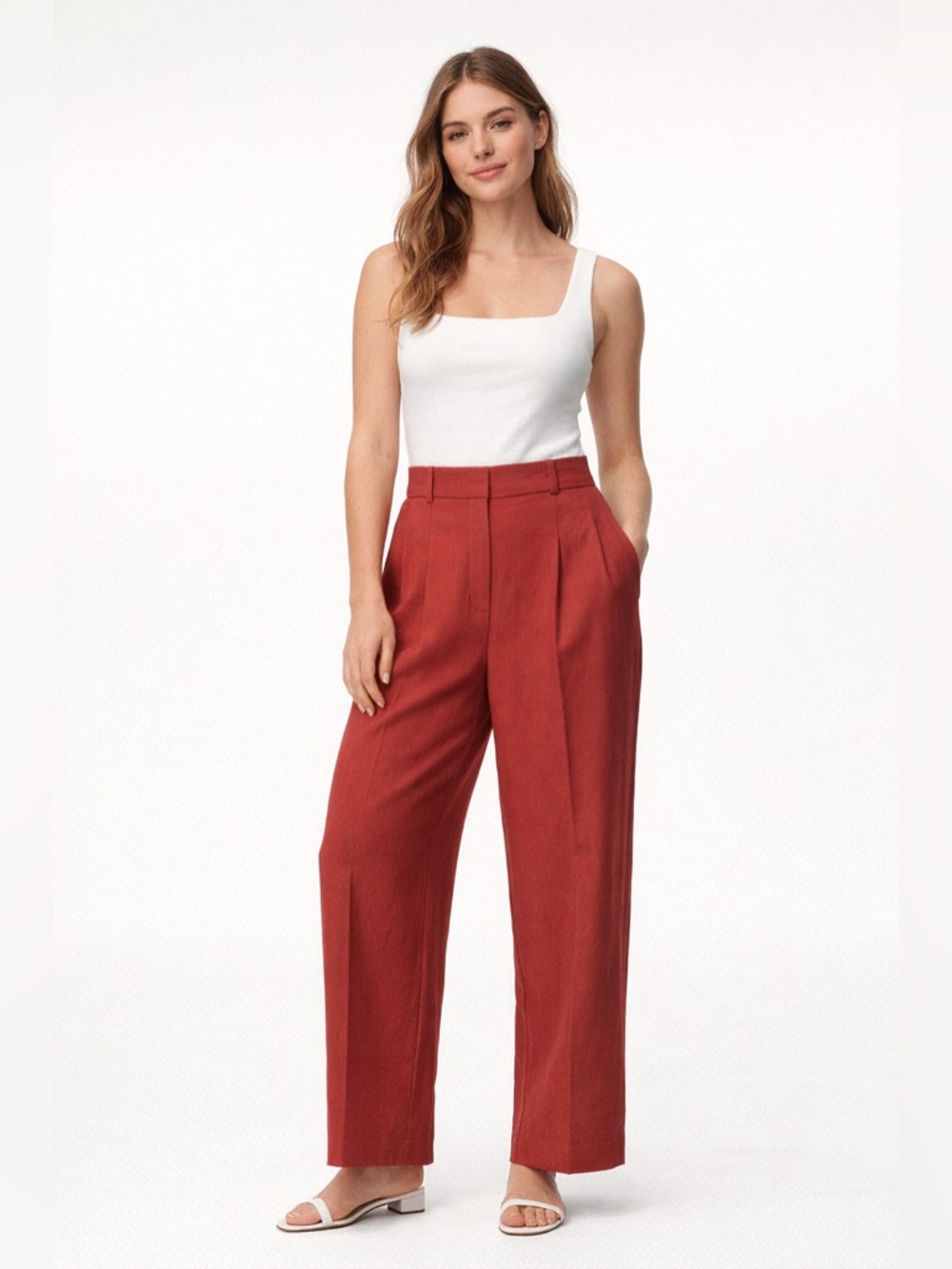 Wilfred Effortless Wide-Leg Pleated High- Waist Trousers in Rust 6